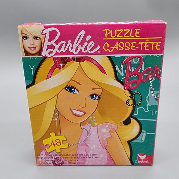 Barbie 48 Piece Puzzle Glam Style Pink Box 2013 Mattel Cardinal Complete - Picture 1 of 4